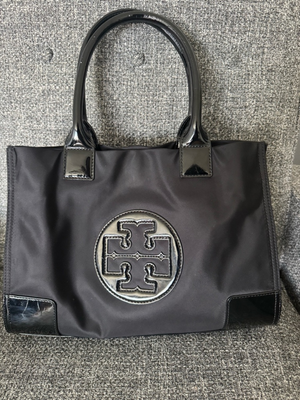 Tory Burch Black Nylon and Patent Leather Tote